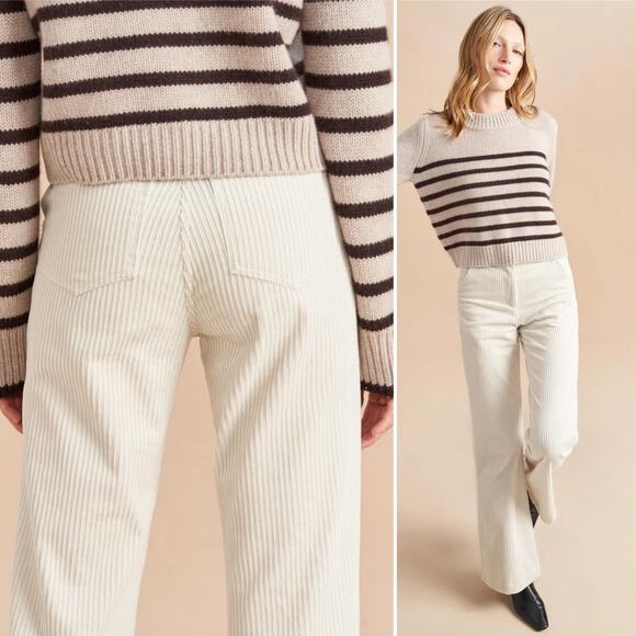 LA LIGNE Reece Trouser Ivory Size 2 Cream Corduroy Pant High Rise Wide Leg Chic - Picture 4 of 16